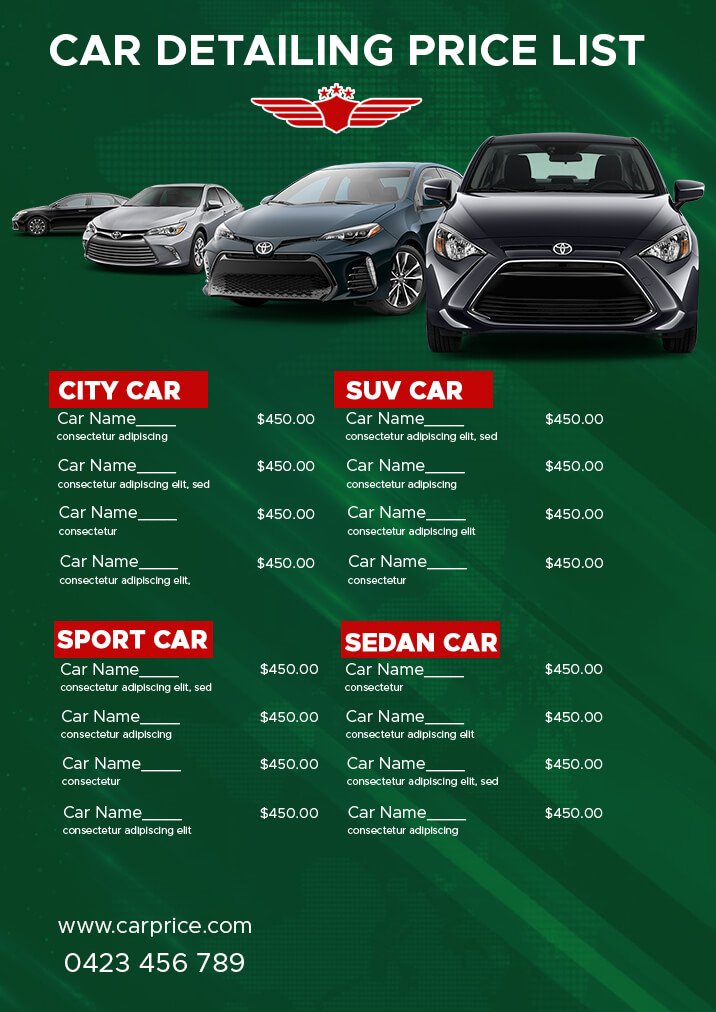 10+ Printable Car Detailing Price List psd template free
