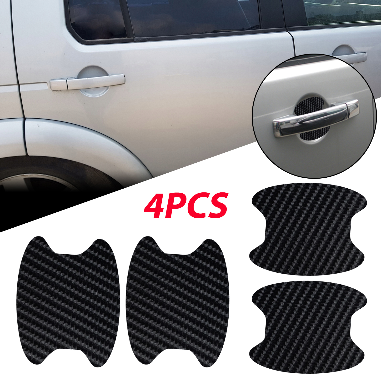 4 PCS Car Door Cup Handle Paint Scratch Protector Sticker 3D Carbon ...