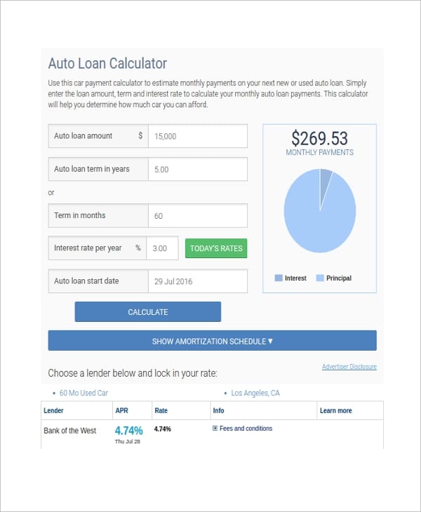 9+ Car Loan Calculator Templates