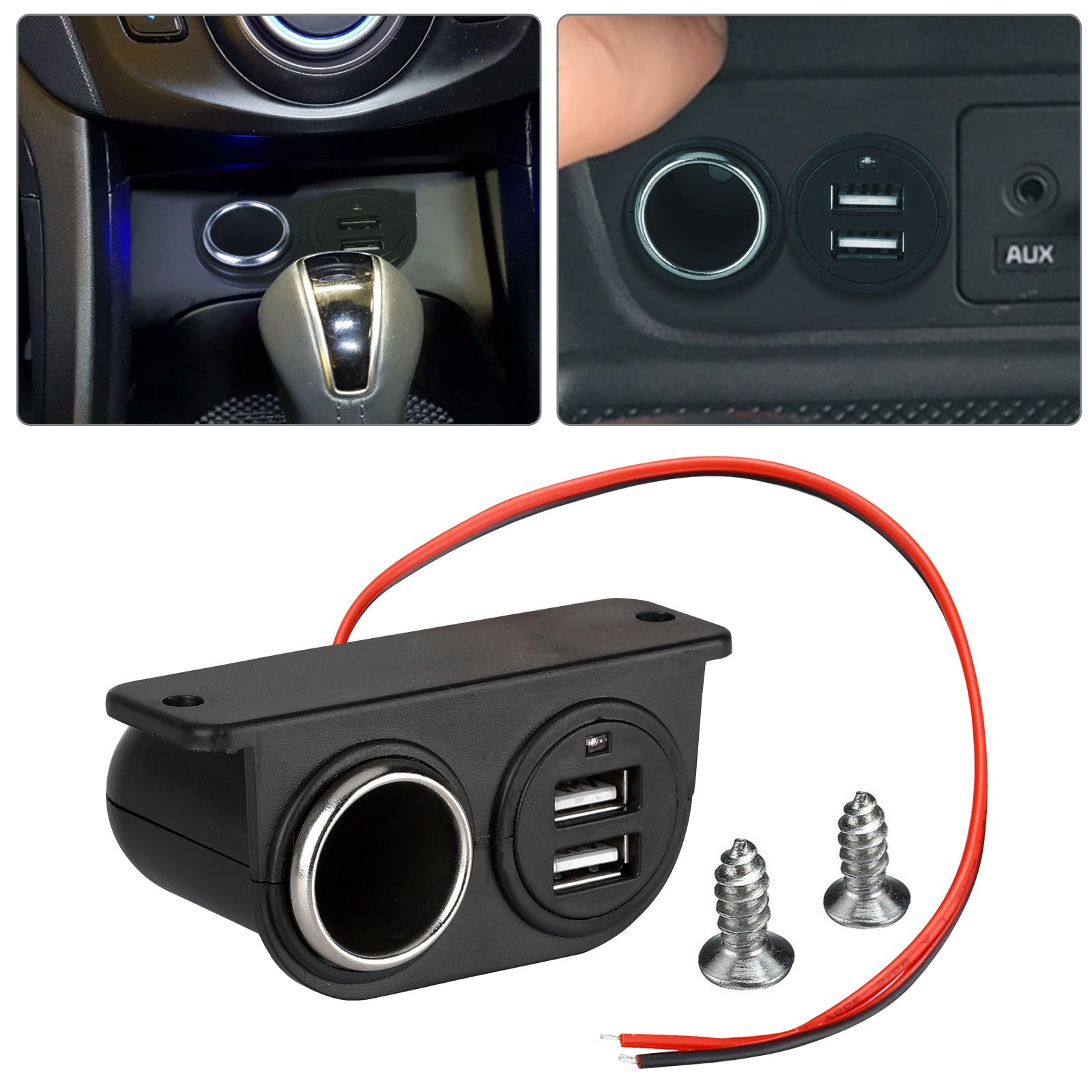 Auxiliary Dual USB/Power Outlet DC 12V Car Cigarette ...