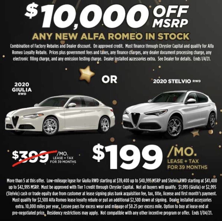 CA dealer advertising $10k off new Alfa MSRP