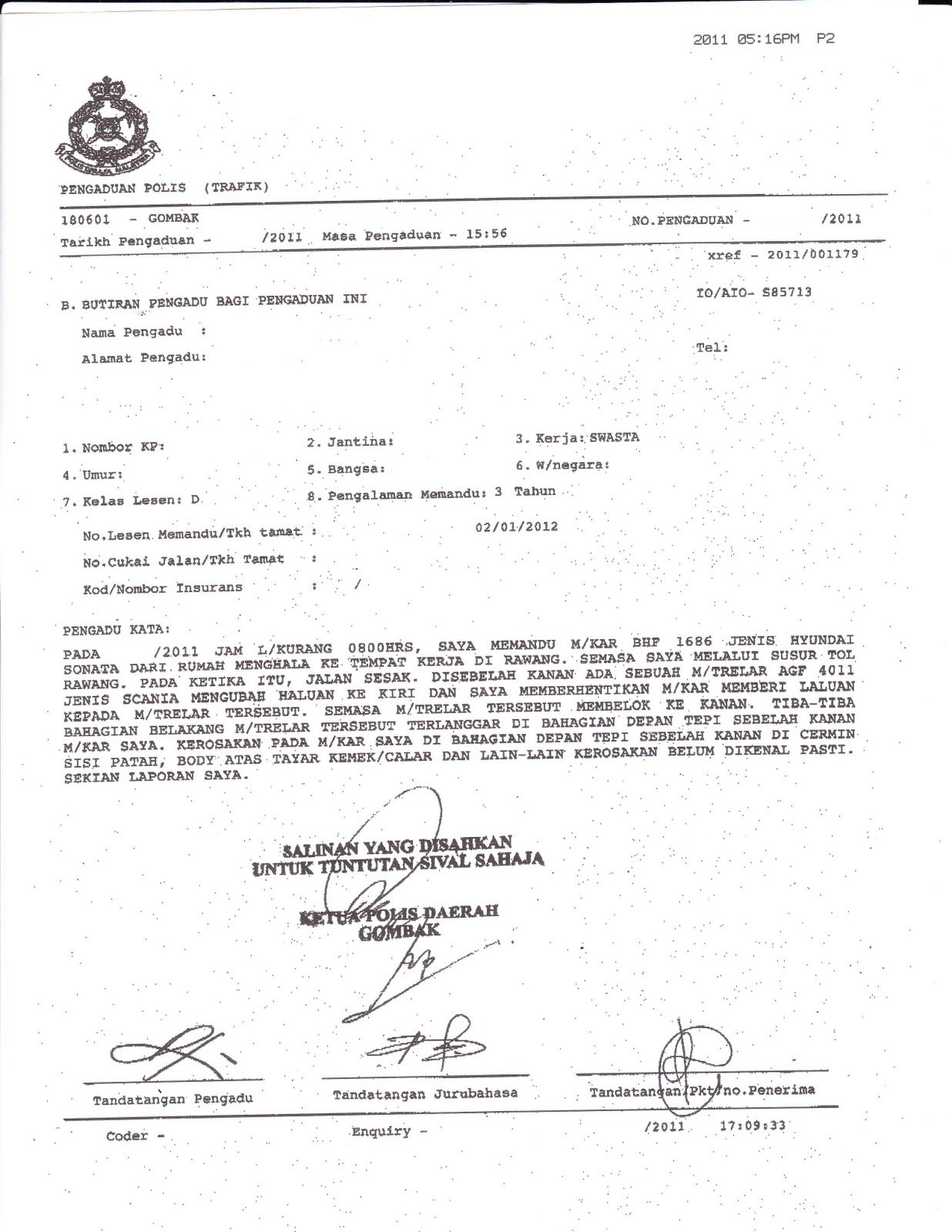 Car Accident: Car Accident Police Report Sample