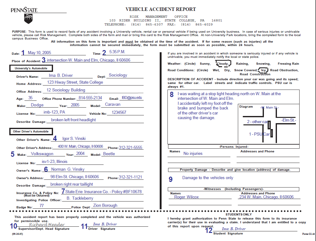 Image of Vehicle Accident Report Form