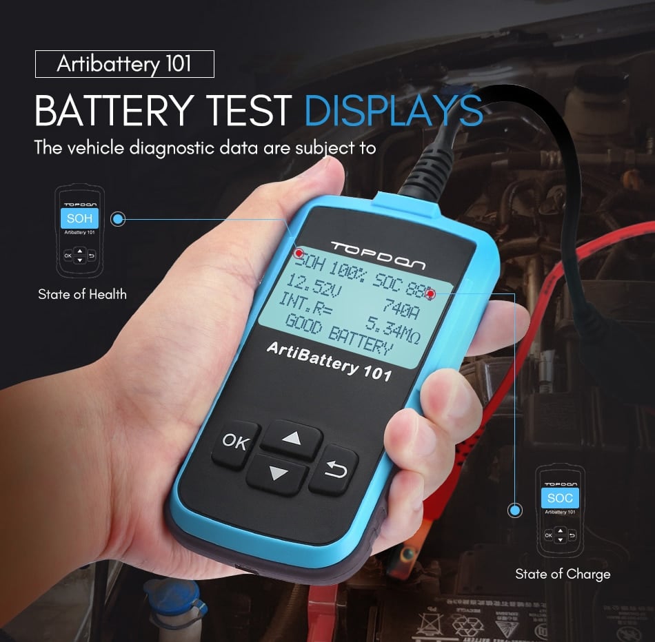 TOPDON AB101 Car Battery Tester 12V Voltage Battery Test Automotive ...