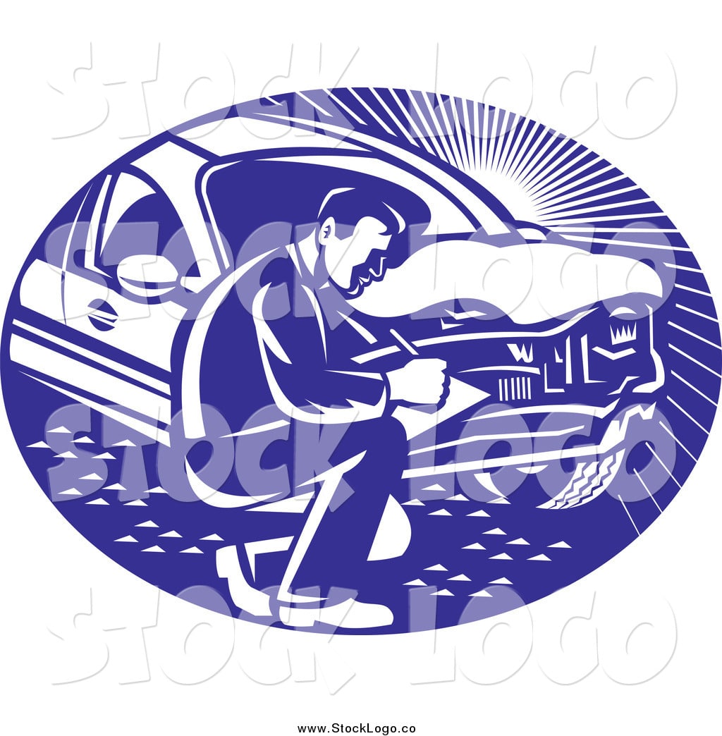 Vector Clipart of a Logo of a Retro Insurance Adjuster Crouching by a ...